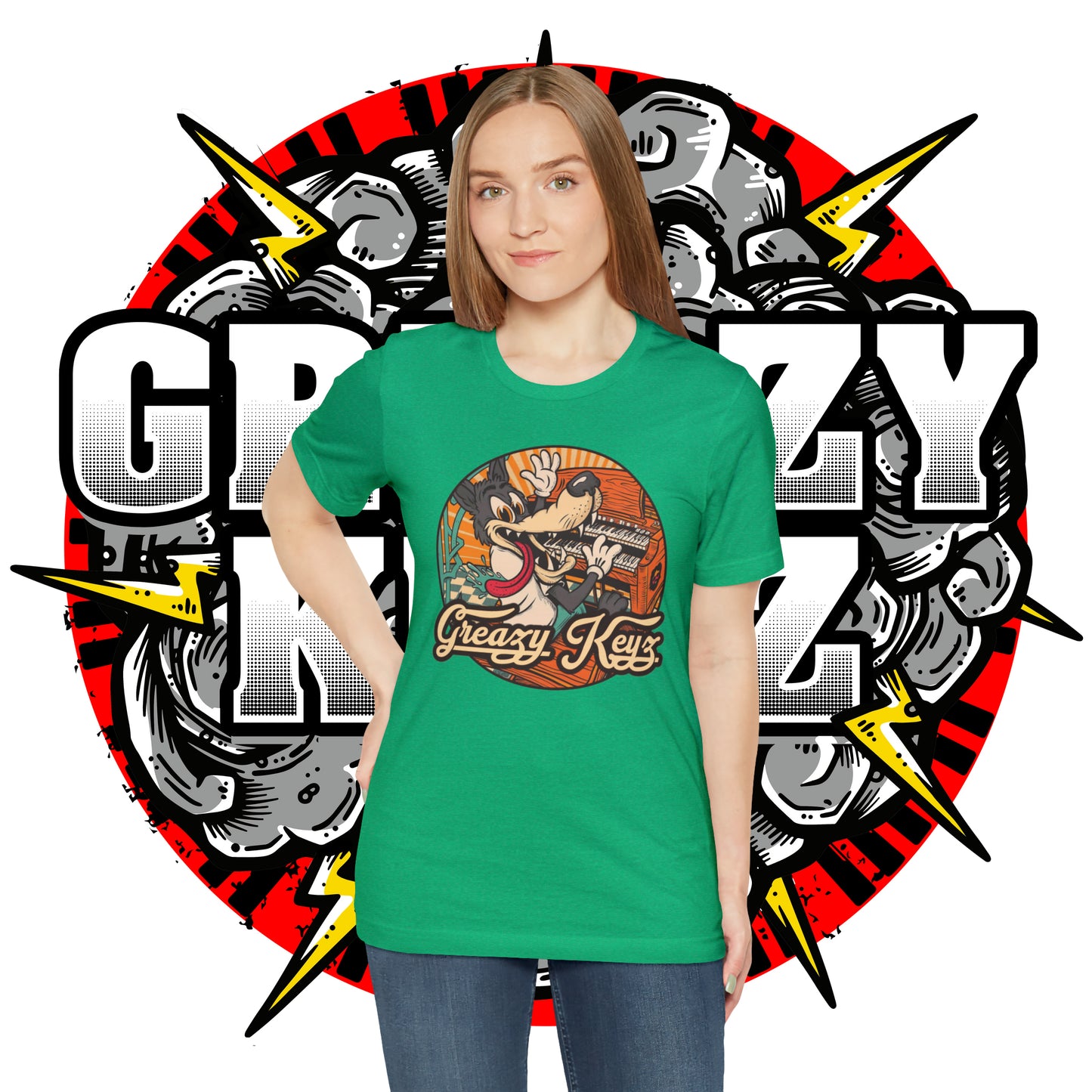 Greazy Keyz Dire Wolf design Unisex Jersey Short Sleeve Tee