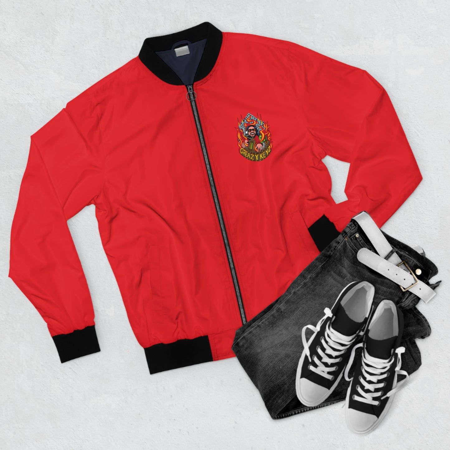 Greazy Keyz BG Red Men's Bomber Jacket (AOP)