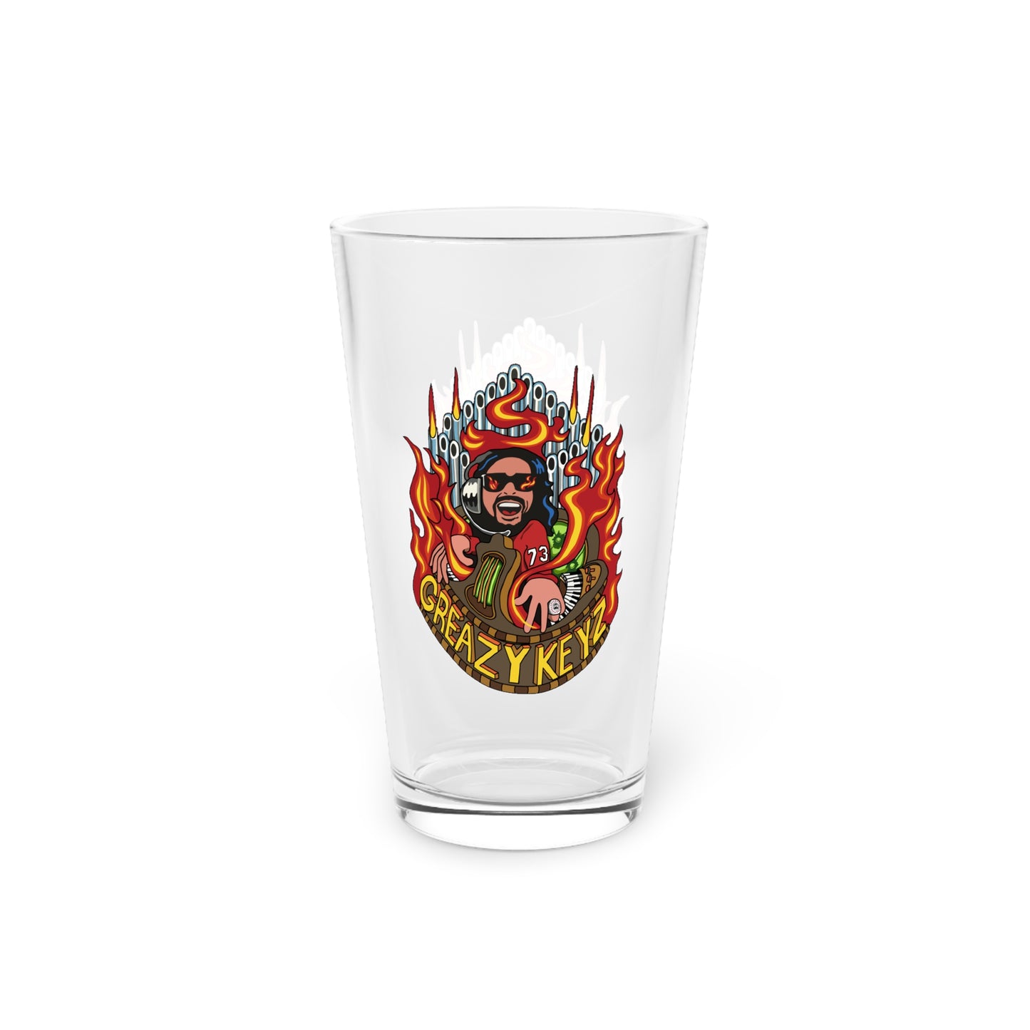 Greazy Keyz Buzz Gibson design Pint Glass, 16oz