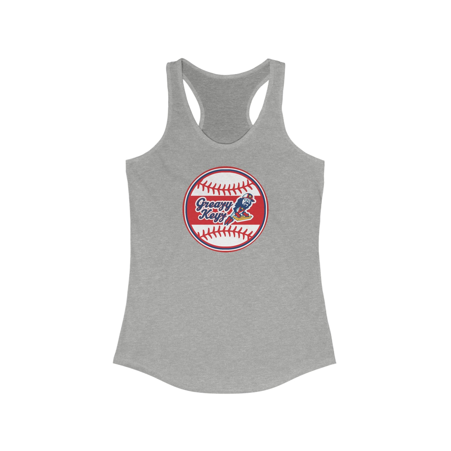 Women's Ideal Racerback Greazy Keyz Baseball Red Stripe Tank