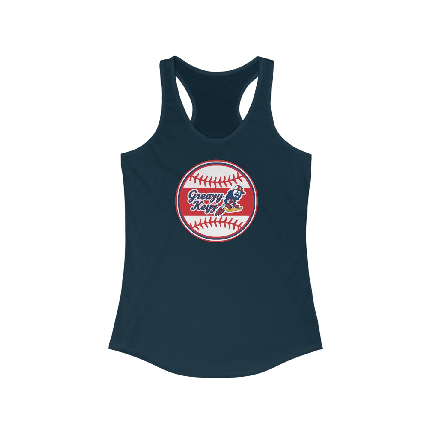 Women's Ideal Racerback Greazy Keyz Baseball Red Stripe Tank