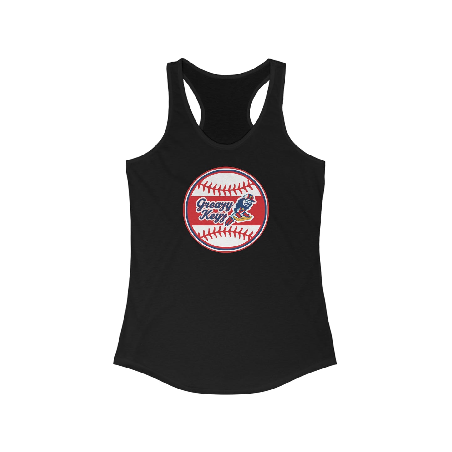 Women's Ideal Racerback Greazy Keyz Baseball Red Stripe Tank