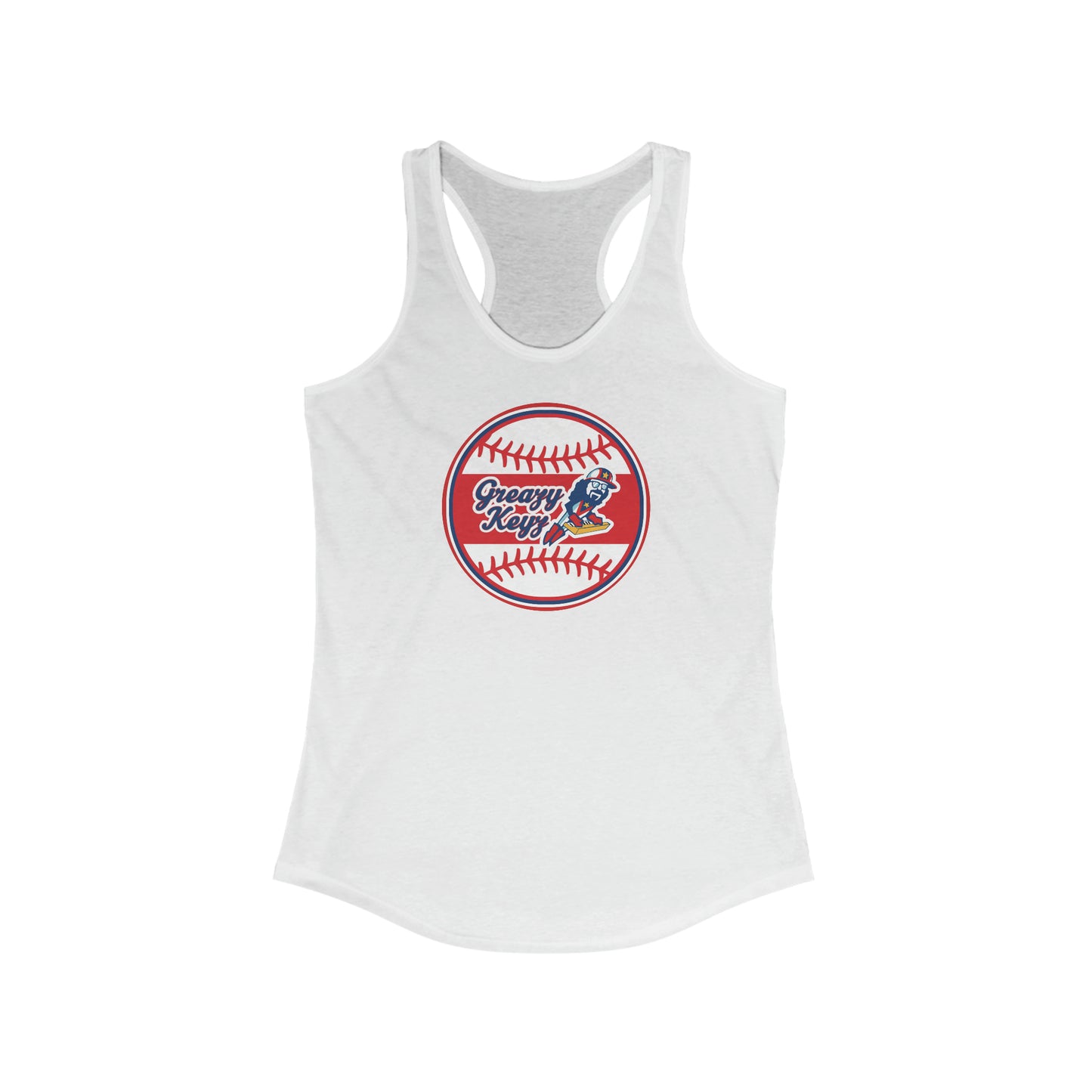 Women's Ideal Racerback Greazy Keyz Baseball Red Stripe Tank