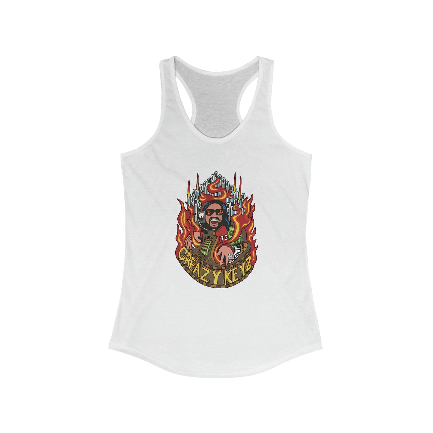 Buzz Gibson design Greazy Keyz Women's Ideal Racerback Tank