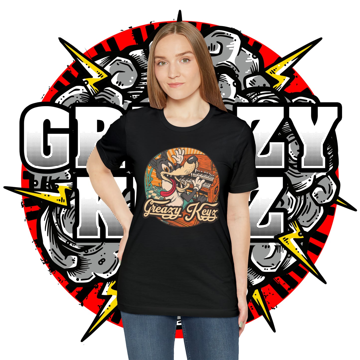 Greazy Keyz Dire Wolf design Unisex Jersey Short Sleeve Tee