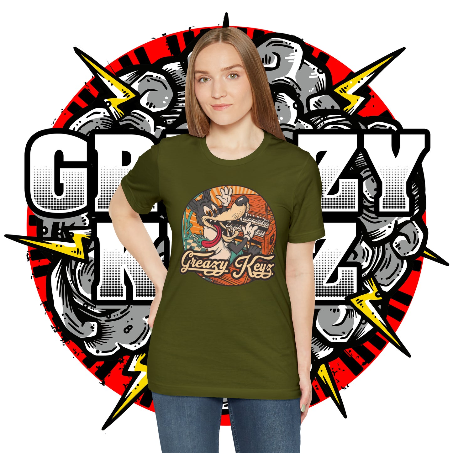 Greazy Keyz Dire Wolf design Unisex Jersey Short Sleeve Tee