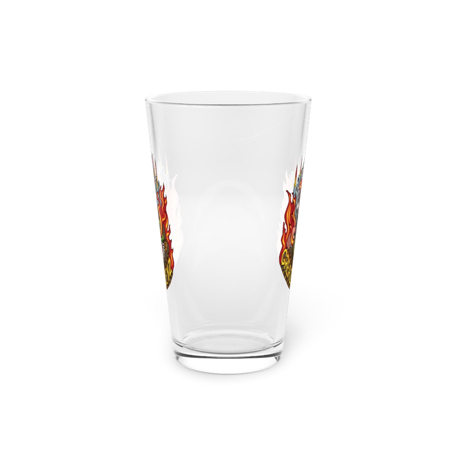 Greazy Keyz Buzz Gibson design Pint Glass, 16oz