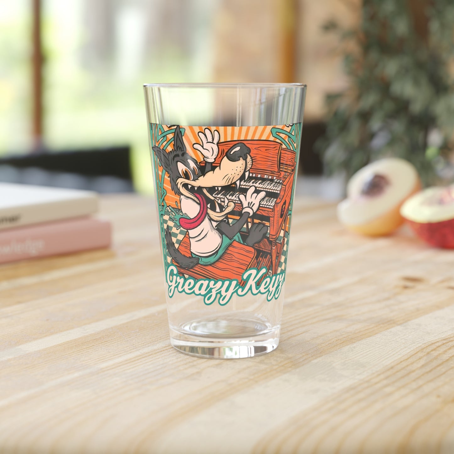 Greazy Keyz Dire Wolf design Pint Glass, 16oz