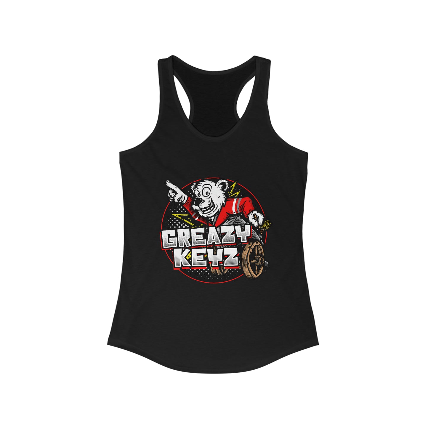 Mark De Gruchy designed Greazy Keyz Women's Ideal Racerback Tank