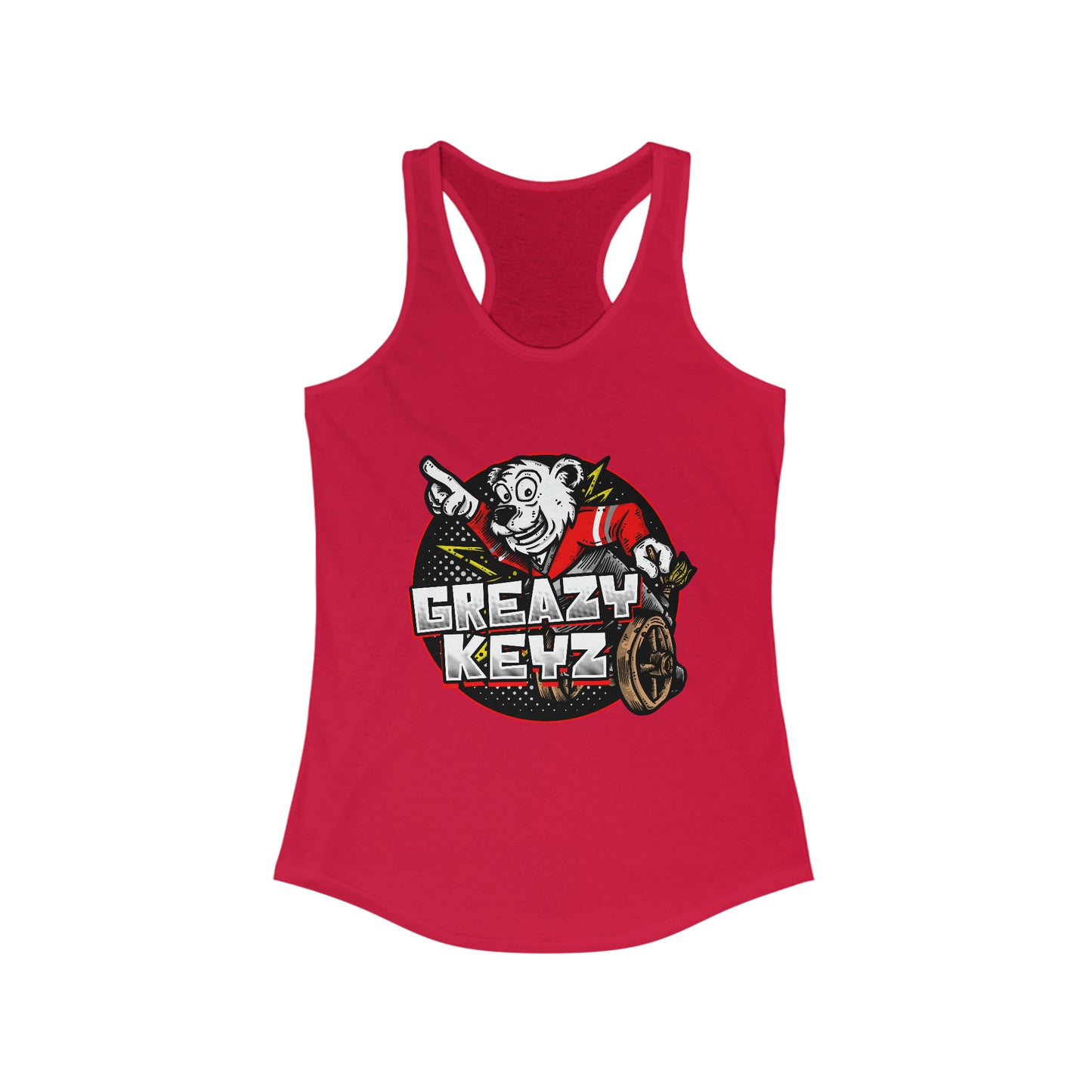 Mark De Gruchy designed Greazy Keyz Women's Ideal Racerback Tank