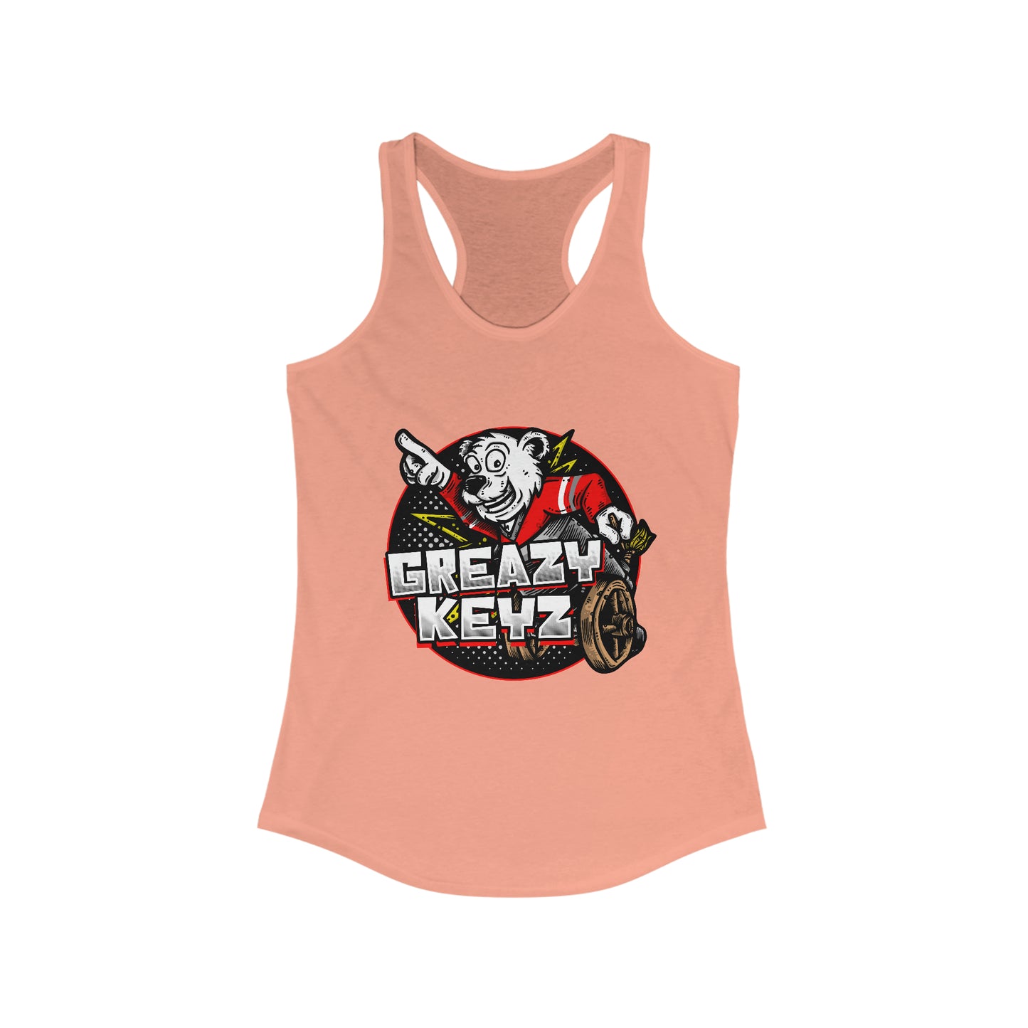 Mark De Gruchy designed Greazy Keyz Women's Ideal Racerback Tank