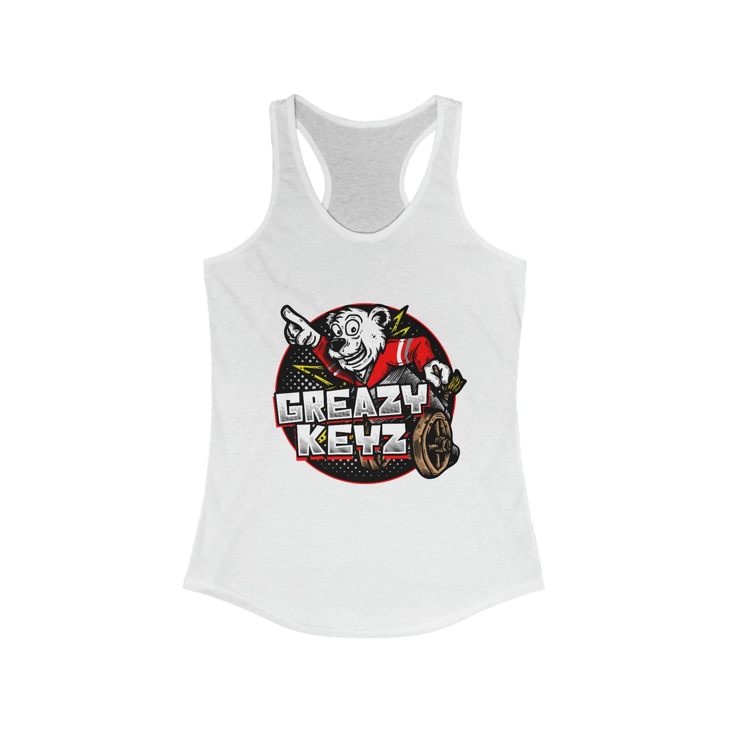 Mark De Gruchy designed Greazy Keyz Women's Ideal Racerback Tank